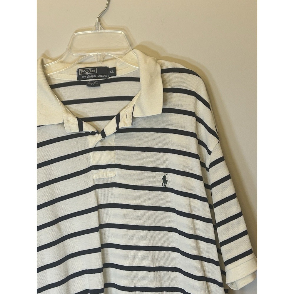 Polo Ralph Lauren Shirt Men's XL White Black Stripe Logo Classic Fit Preppy Polo